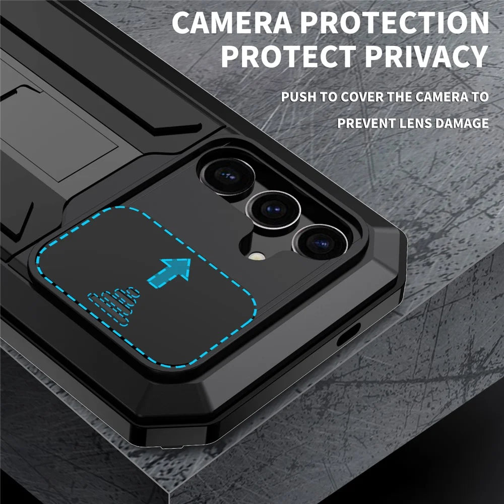 R-JUST For Samsung Galaxy S24+ Cell Phone Case PC+Silicone+Metal Kickstand Cover - Black - 4