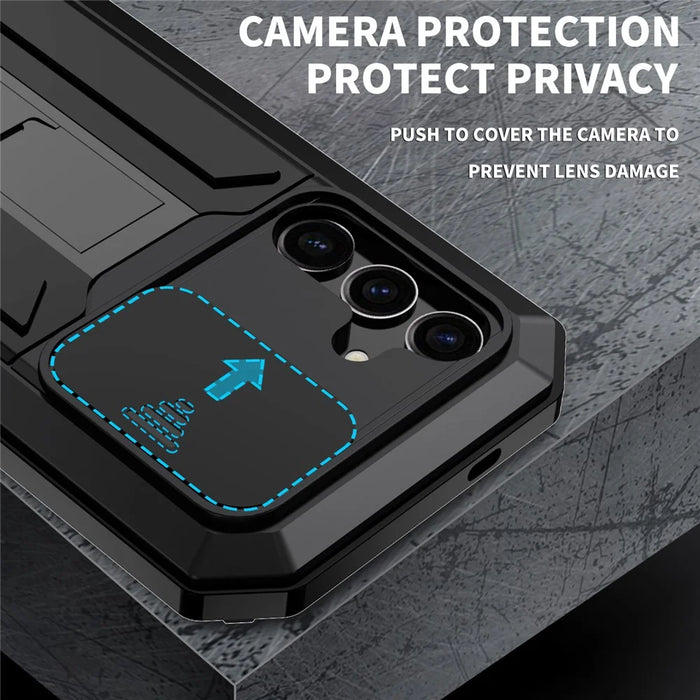 R-JUST For Samsung Galaxy S24+ Cell Phone Case PC+Silicone+Metal Kickstand Cover - Black - 4