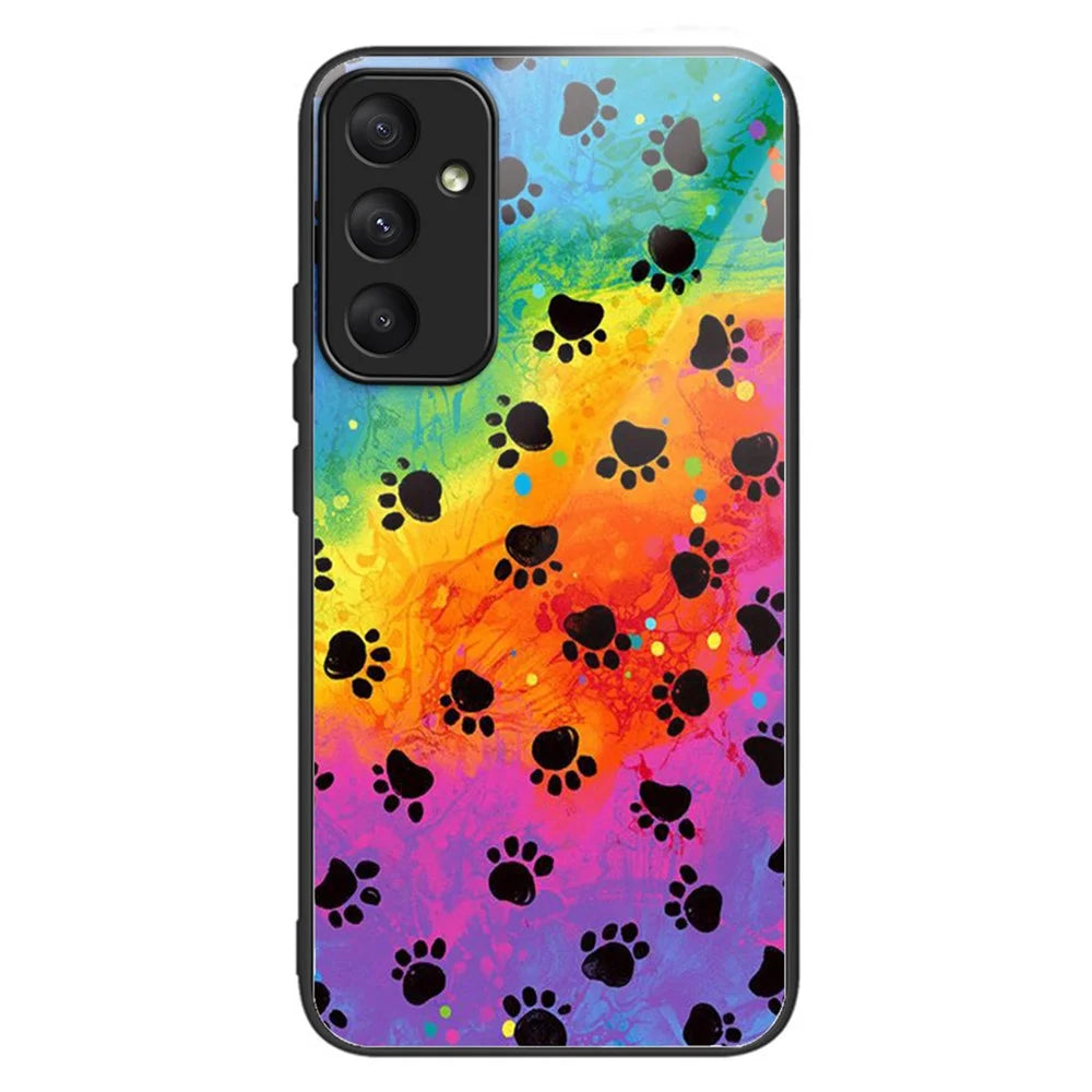 For Samsung Galaxy A05s 4G Case Tempered Glass+TPU Pattern Printing Phone Shell - Footprint - 1