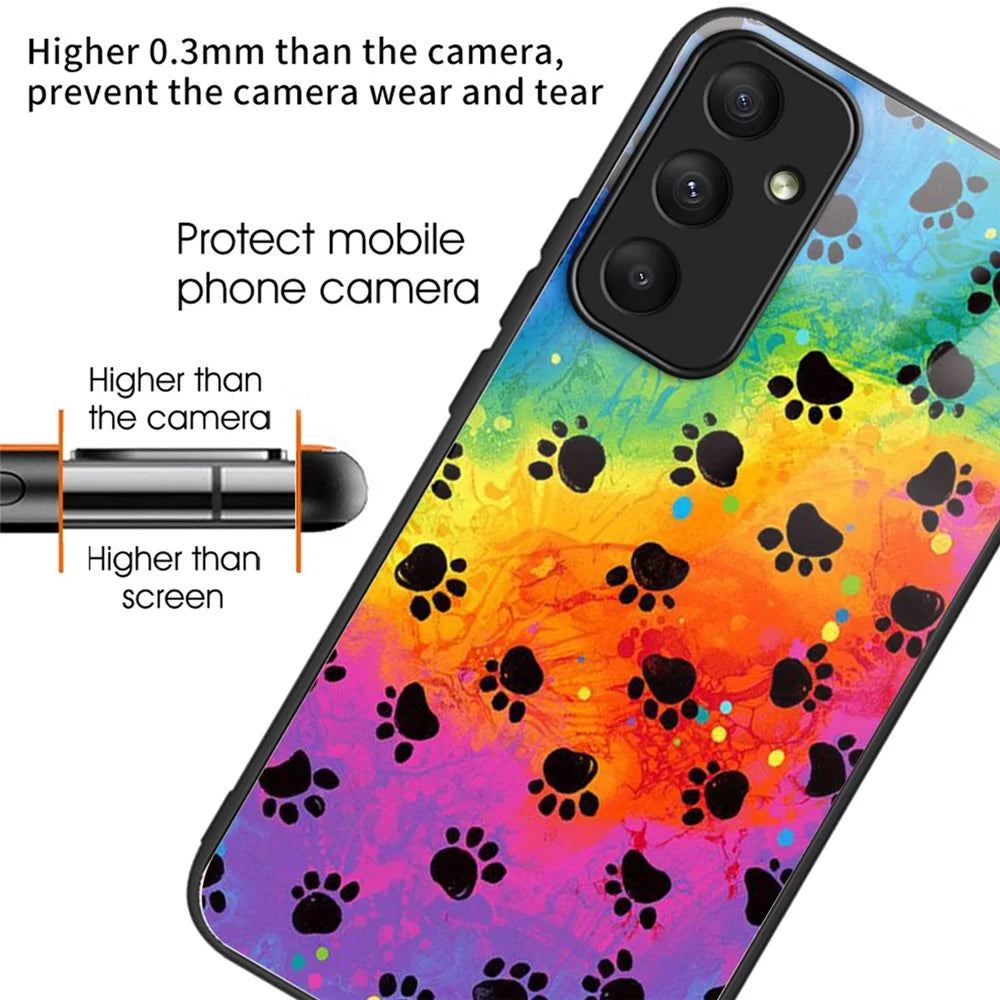For Samsung Galaxy A05s 4G Case Tempered Glass+TPU Pattern Printing Phone Shell - Footprint - 2