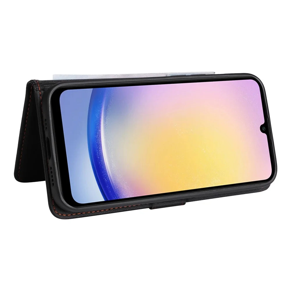 For Samsung Galaxy A25 5G (Global) (161mm) Magnetic Case BETOPNICE Detachable PU Leather Phone Cover with Strap - Black - 3