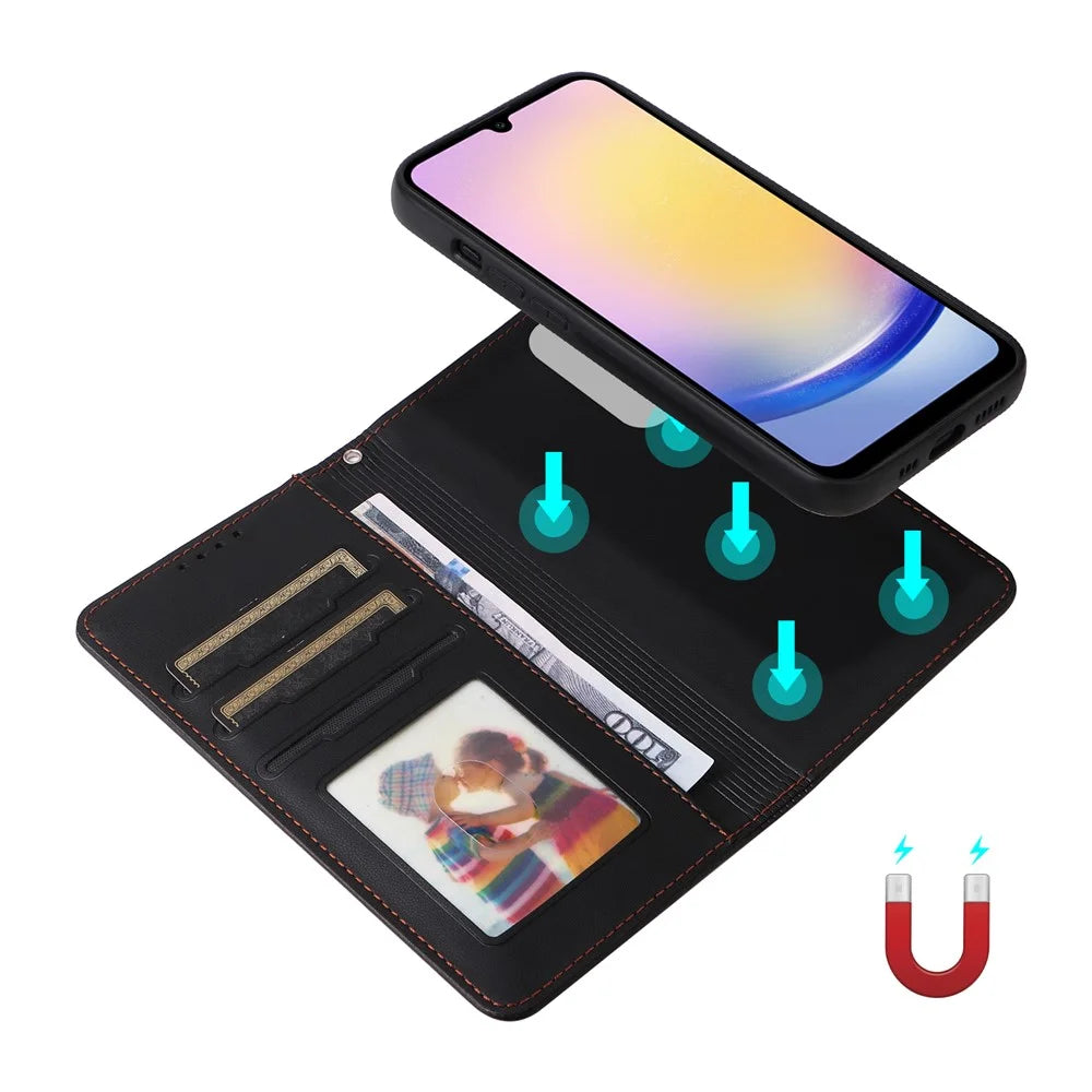 For Samsung Galaxy A25 5G (Global) (161mm) Magnetic Case BETOPNICE Detachable PU Leather Phone Cover with Strap - Black - 4