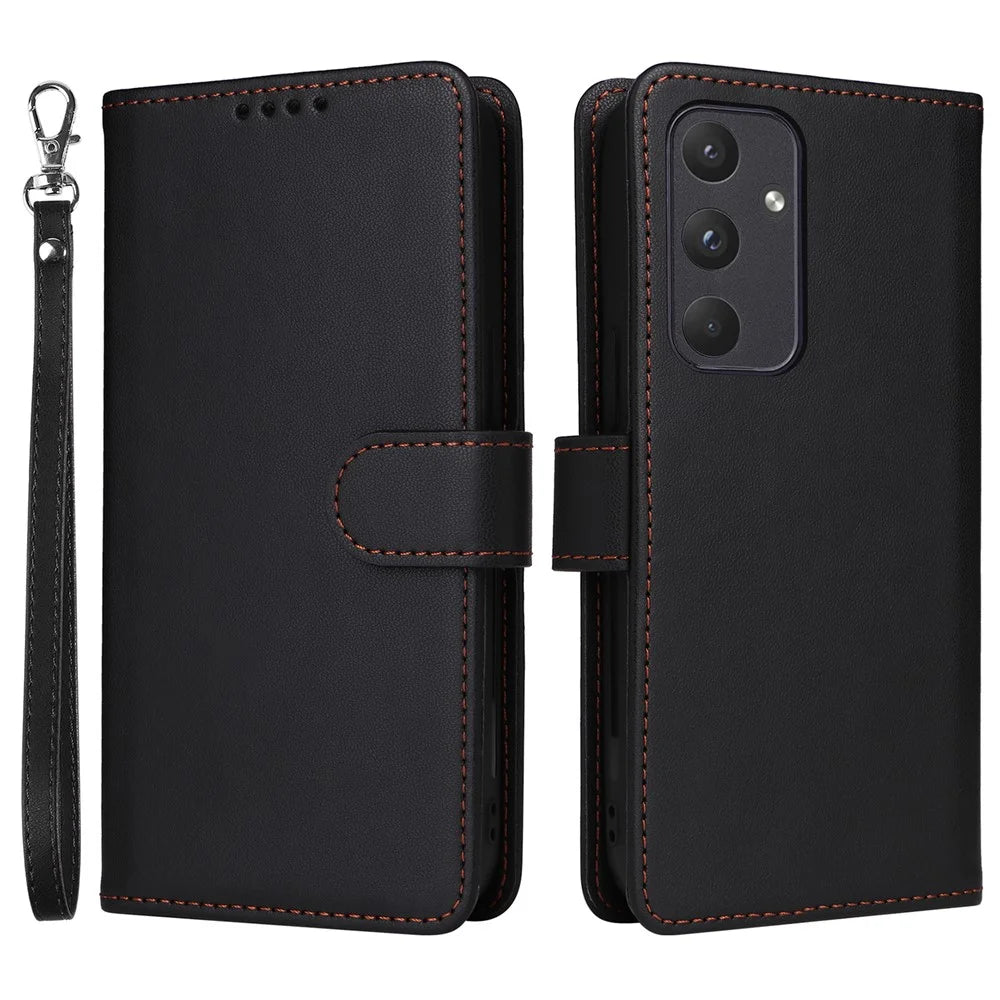 For Samsung Galaxy A55 5G Magnetic Case BETOPNICE Detachable PU Leather Phone Cover with Strap - Black - 1