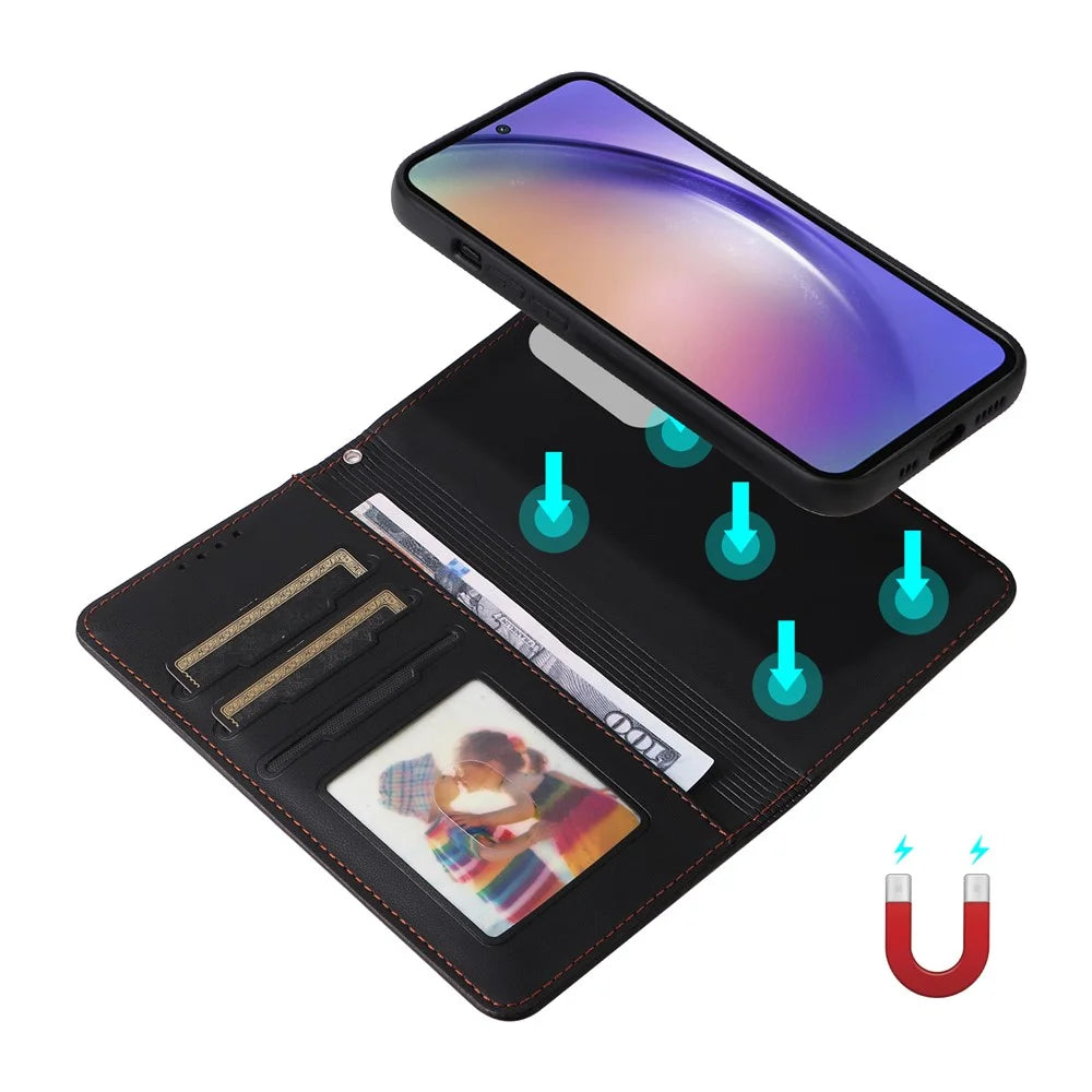 For Samsung Galaxy A55 5G Magnetic Case BETOPNICE Detachable PU Leather Phone Cover with Strap - Black - 4