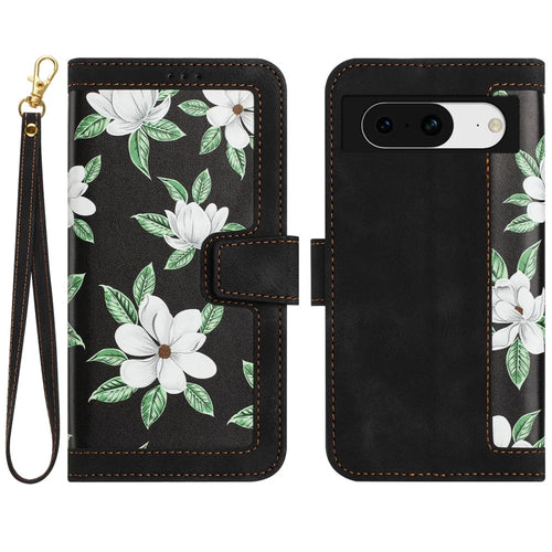 For Google Pixel 8a Phone Case Flower Pattern Stand Cover - Black - 1