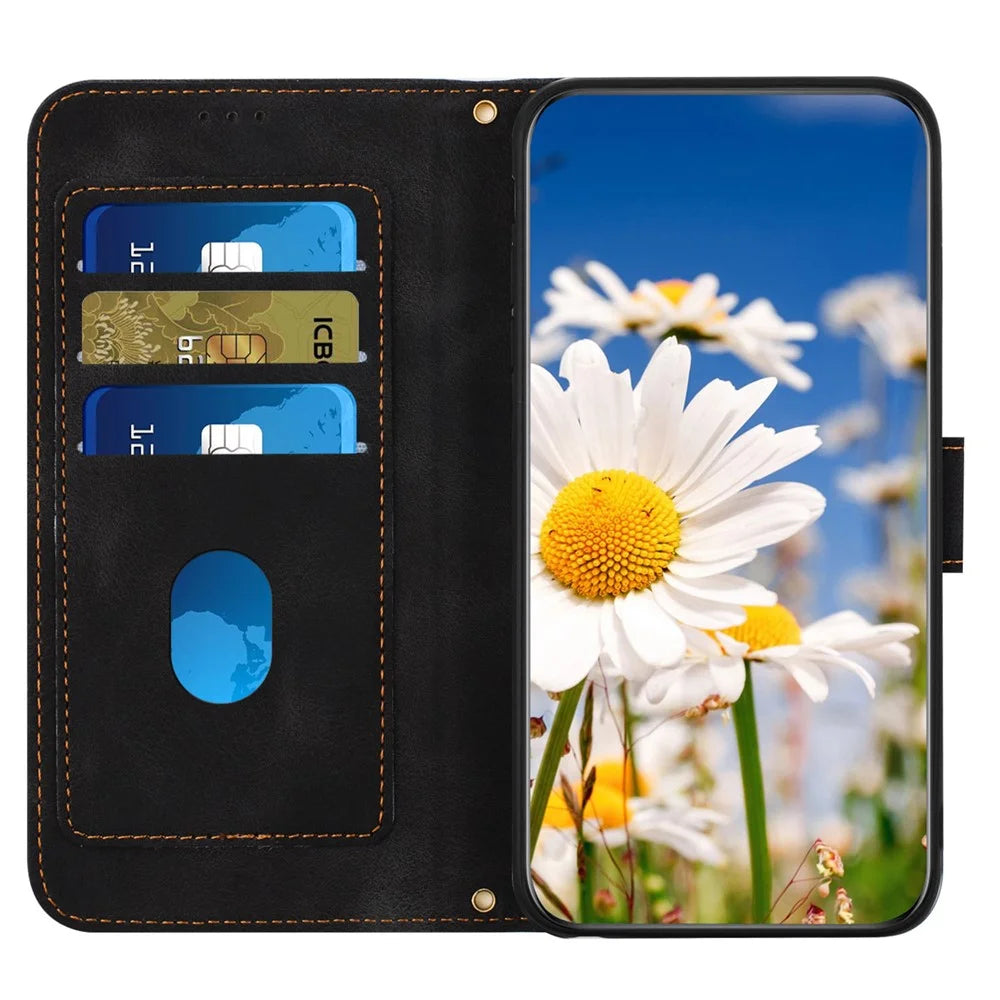 For Google Pixel 8a Phone Case Flower Pattern Stand Cover - Black - 2