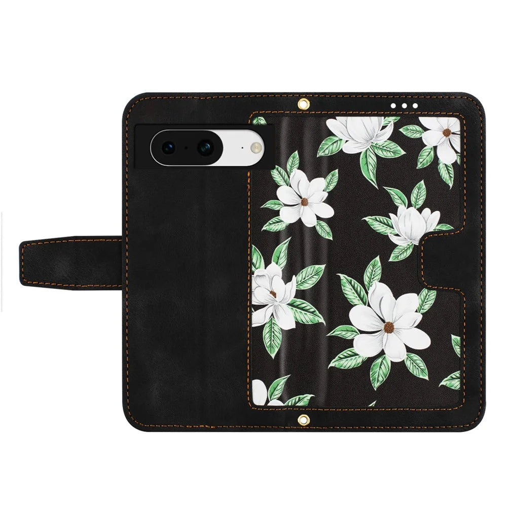For Google Pixel 8a Phone Case Flower Pattern Stand Cover - Black - 5