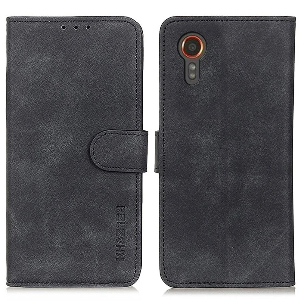 KHAZNEH For Samsung Galaxy Xcover7 Retro Style Case Leather Drop-proof Wallet Phone Cover - Black - 1