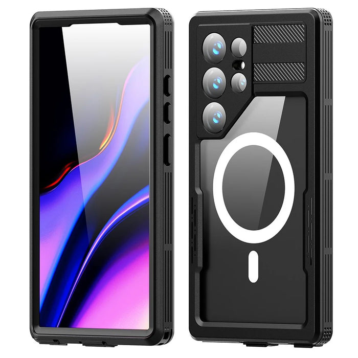 REDPEPPER IP68 Waterproof Case for Samsung Galaxy S24 Ultra Magnetic Clear Phone Cover - Black - 1
