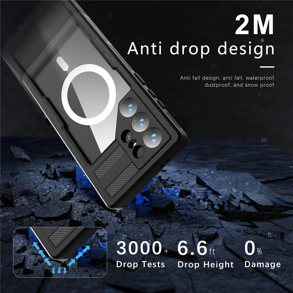 REDPEPPER IP68 Waterproof Case for Samsung Galaxy S24 Ultra Magnetic Clear Phone Cover - Black - 2