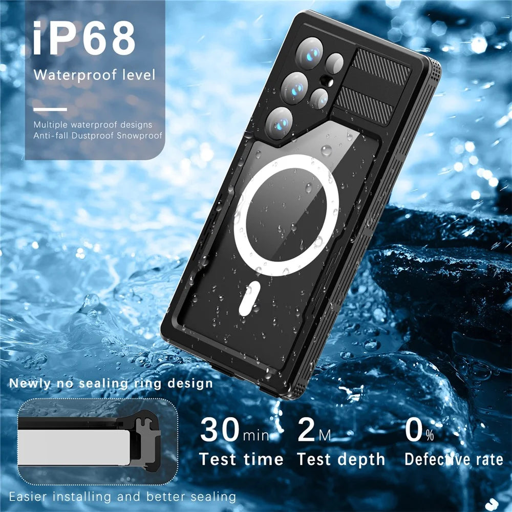 REDPEPPER IP68 Waterproof Case for Samsung Galaxy S24 Ultra Magnetic Clear Phone Cover - Black - 3