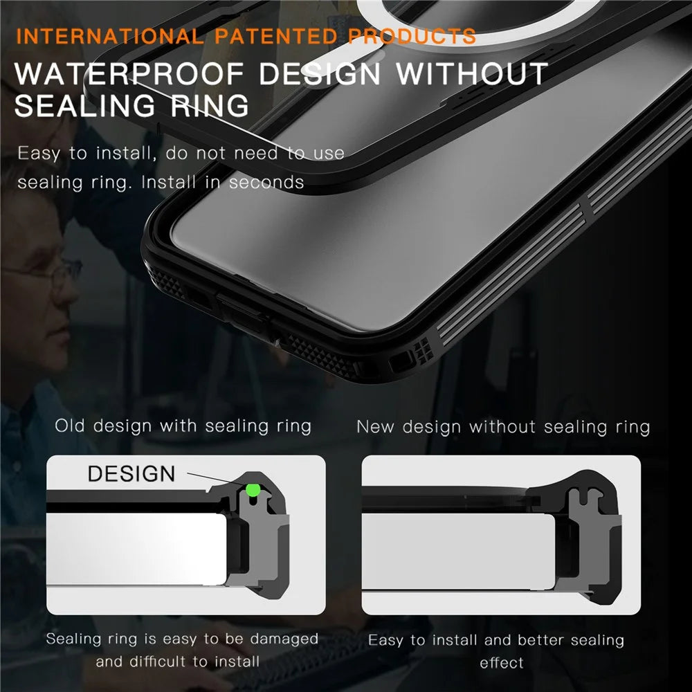 REDPEPPER For Samsung Galaxy S24+ Magnetic Phone Case IP68 Waterproof Transparent Back Cover - Black - 2
