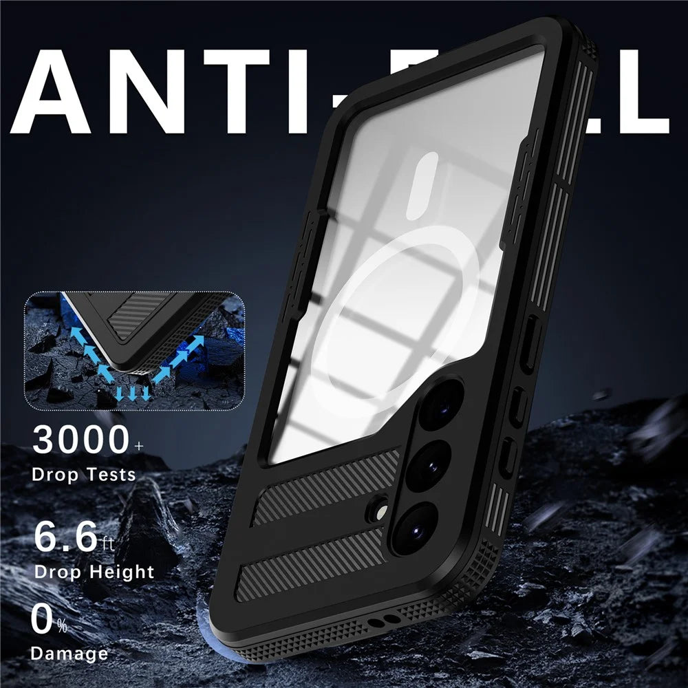 REDPEPPER For Samsung Galaxy S24+ Magnetic Phone Case IP68 Waterproof Transparent Back Cover - Black - 3