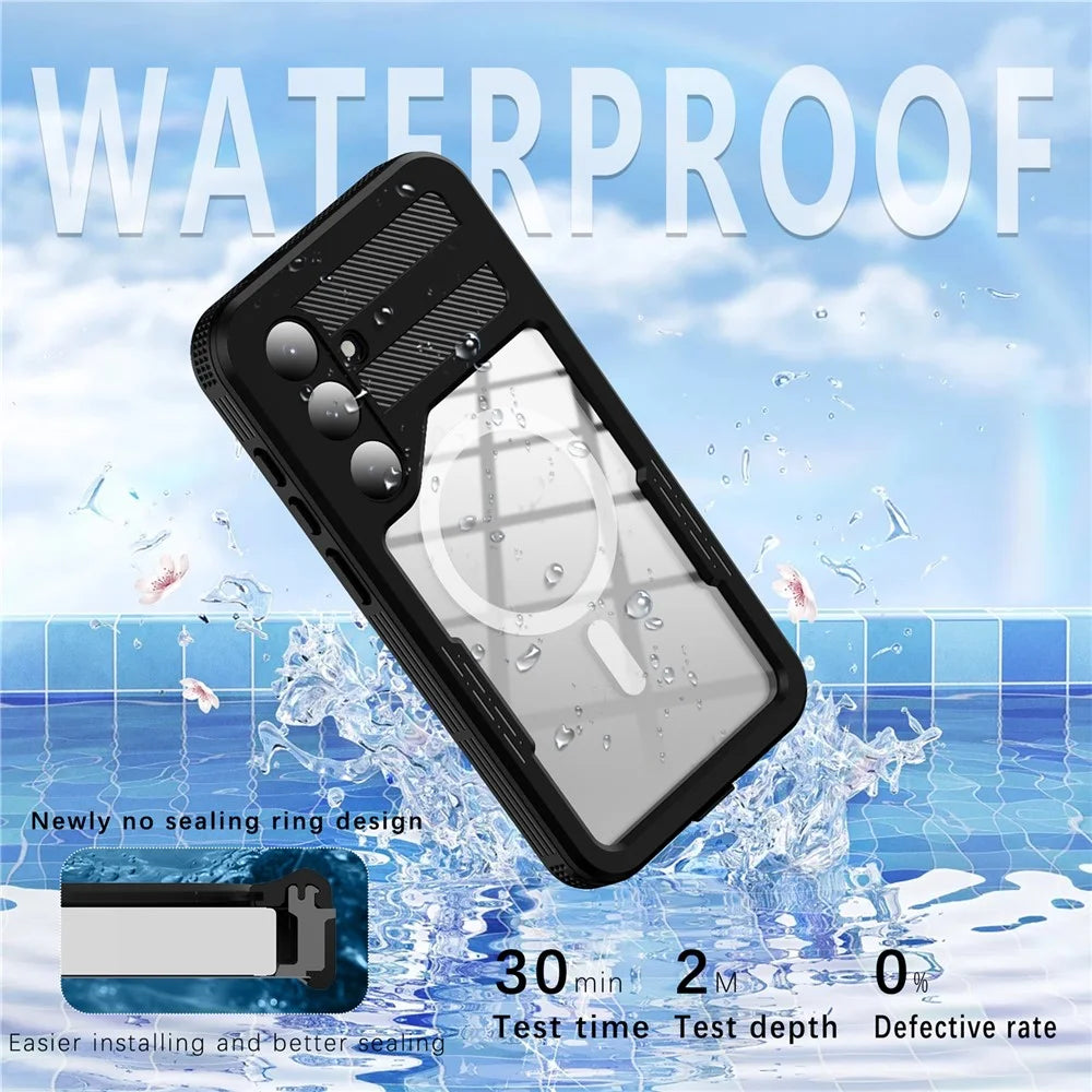 REDPEPPER For Samsung Galaxy S24+ Magnetic Phone Case IP68 Waterproof Transparent Back Cover - Black - 4