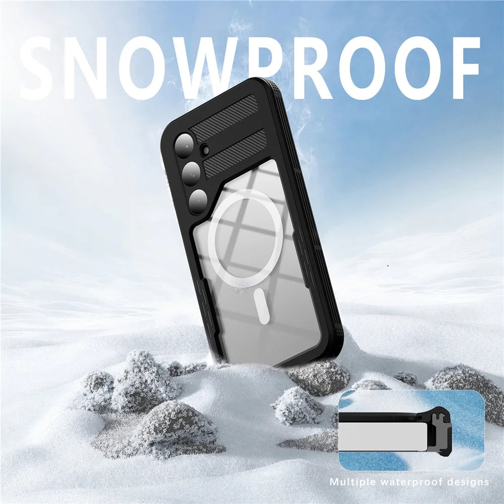 REDPEPPER For Samsung Galaxy S24+ Magnetic Phone Case IP68 Waterproof Transparent Back Cover - Black - 5