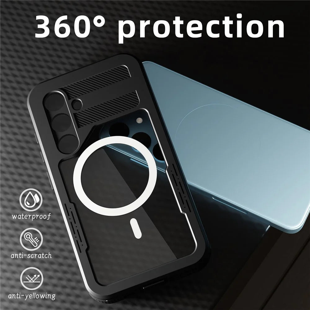 REDPEPPER For Samsung Galaxy S24 IP68 Waterproof Magnetic Case Clear Phone Cover - Black - 2