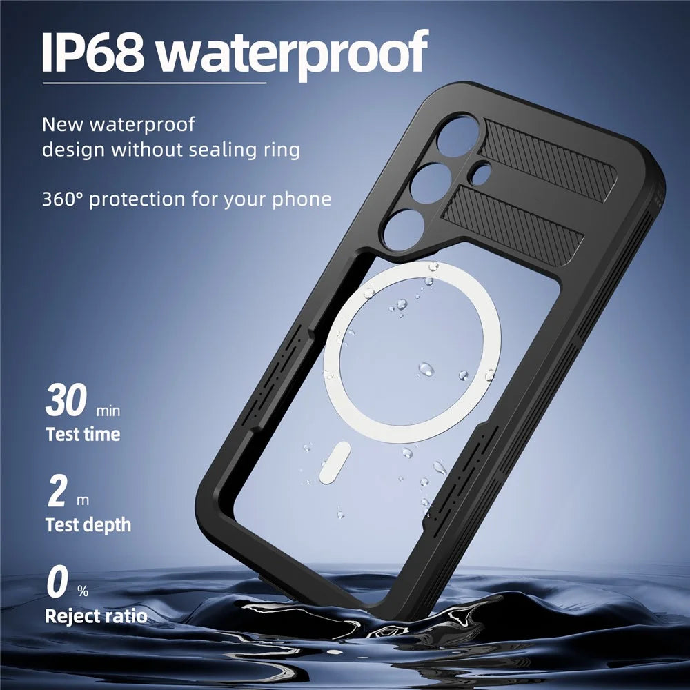 REDPEPPER For Samsung Galaxy S24 IP68 Waterproof Magnetic Case Clear Phone Cover - Black - 4