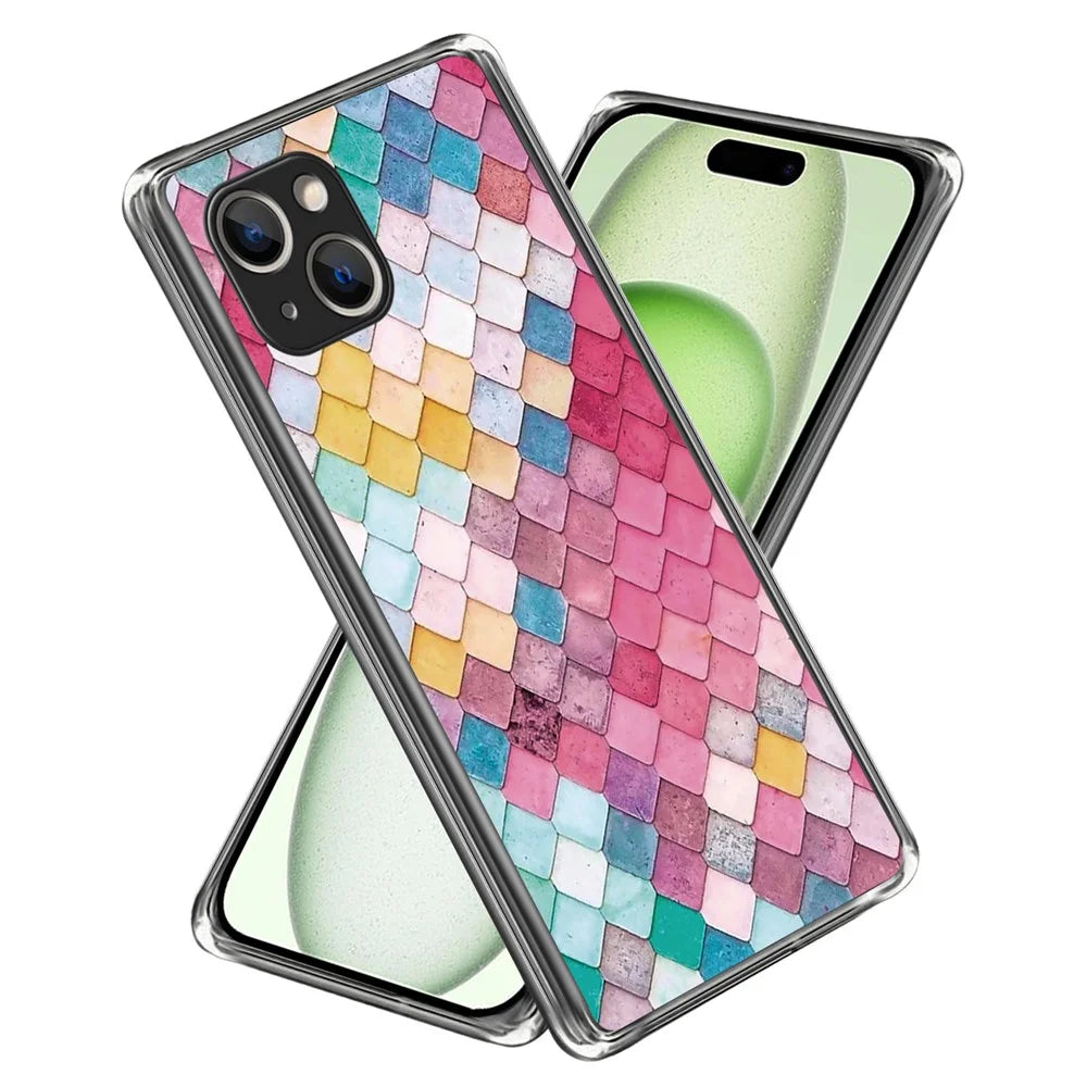 For iPhone 15 Plus Case Soft TPU Pattern Printing Smart Phone Cover - Rainbow Rhombus - 1