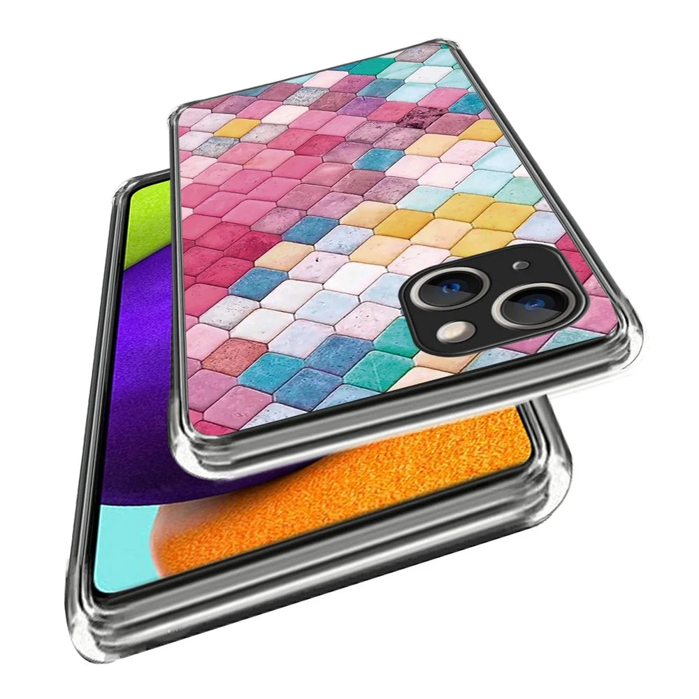 For iPhone 15 Plus Case Soft TPU Pattern Printing Smart Phone Cover - Rainbow Rhombus - 2