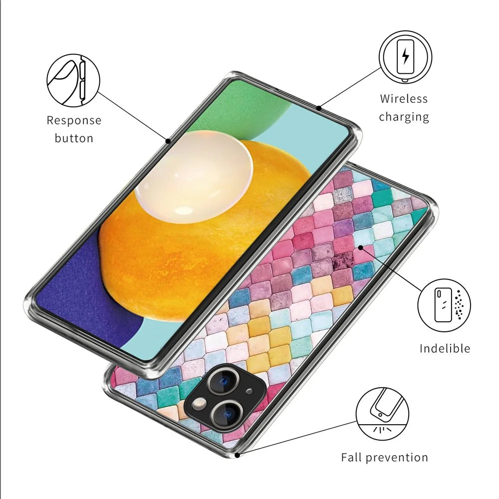 For iPhone 15 Plus Case Soft TPU Pattern Printing Smart Phone Cover - Rainbow Rhombus - 3