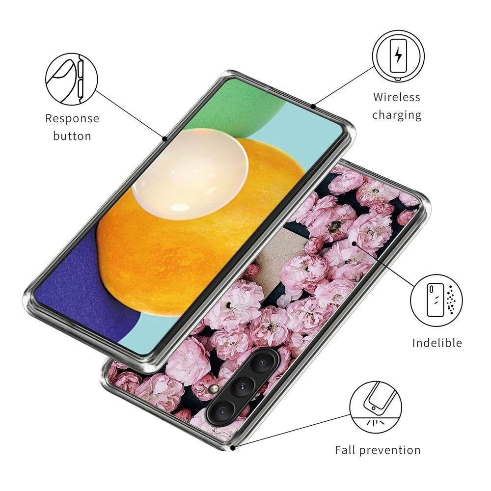 For Samsung Galaxy A25 5G (Global) (161.0 x 76.5 x 8.3mm) Cover Slim-Fit TPU Printing Phone Case - Pink Flowers - 3