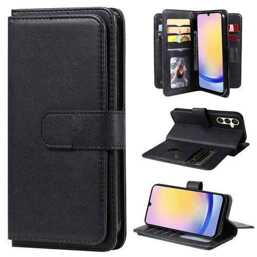 For Samsung Galaxy A25 5G (Global) Leather Case with 10 Card Holder Phone Cover Stand - Black - 1