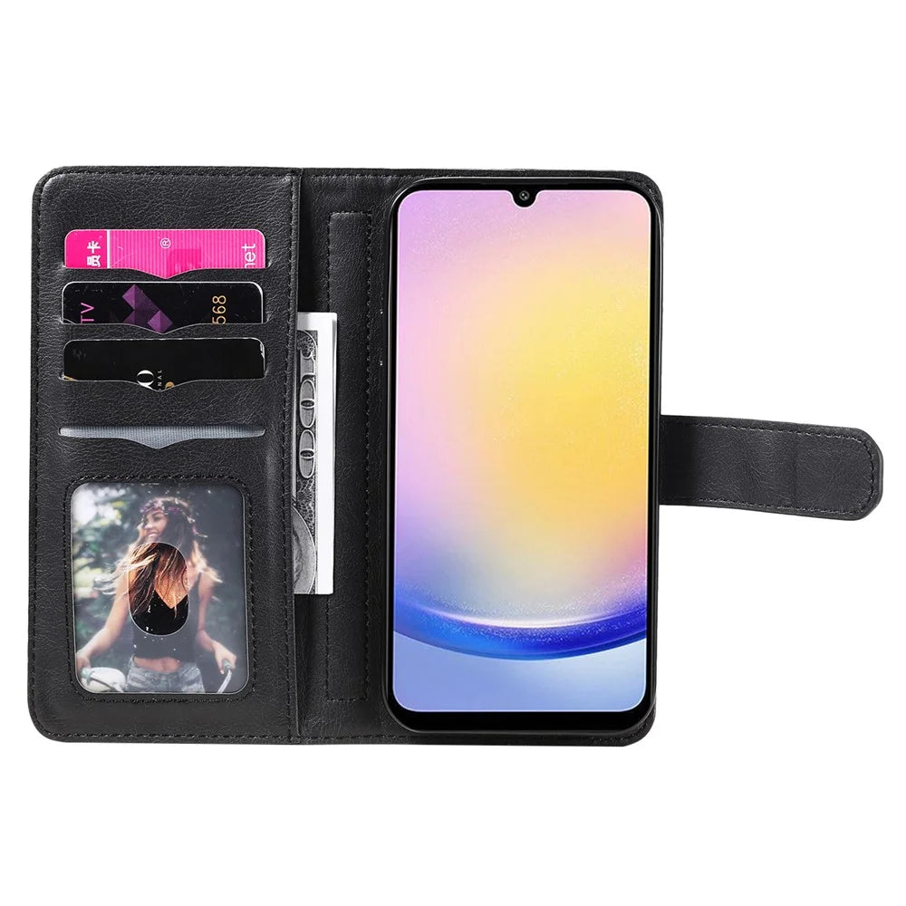 For Samsung Galaxy A25 5G (Global) Leather Case with 10 Card Holder Phone Cover Stand - Black - 3