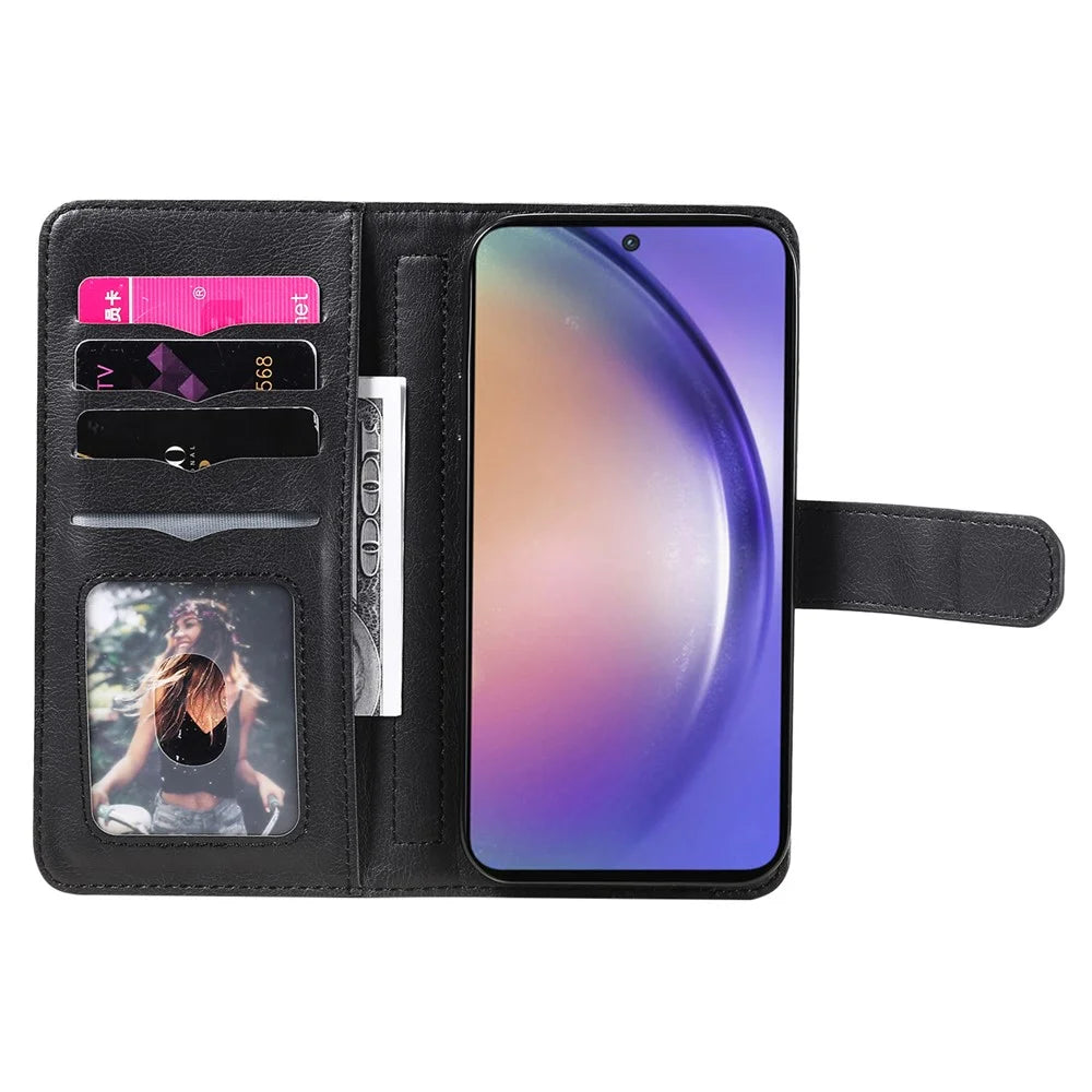 For Samsung Galaxy A55 5G Leather Case with 10 Card Holder Phone Cover Stand - Black - 3