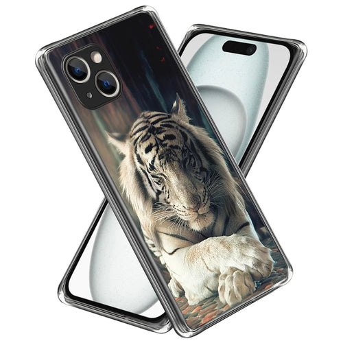 For iPhone 15 Phone Case Slim-Fit Pattern Printing TPU Back Cover - White Tiger - 1
