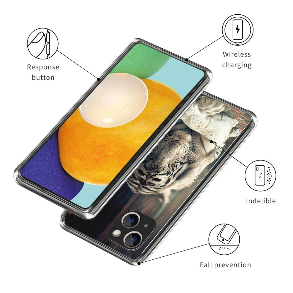 For iPhone 15 Phone Case Slim-Fit Pattern Printing TPU Back Cover - White Tiger - 3