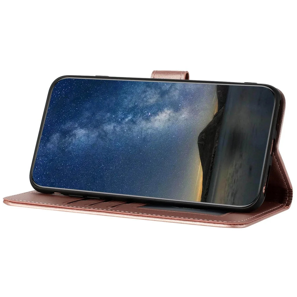 For Samsung Galaxy A15 5G Phone Cases Mandala Flower Leather Wallet Mobile Cover with Strap - Rose Gold - 3