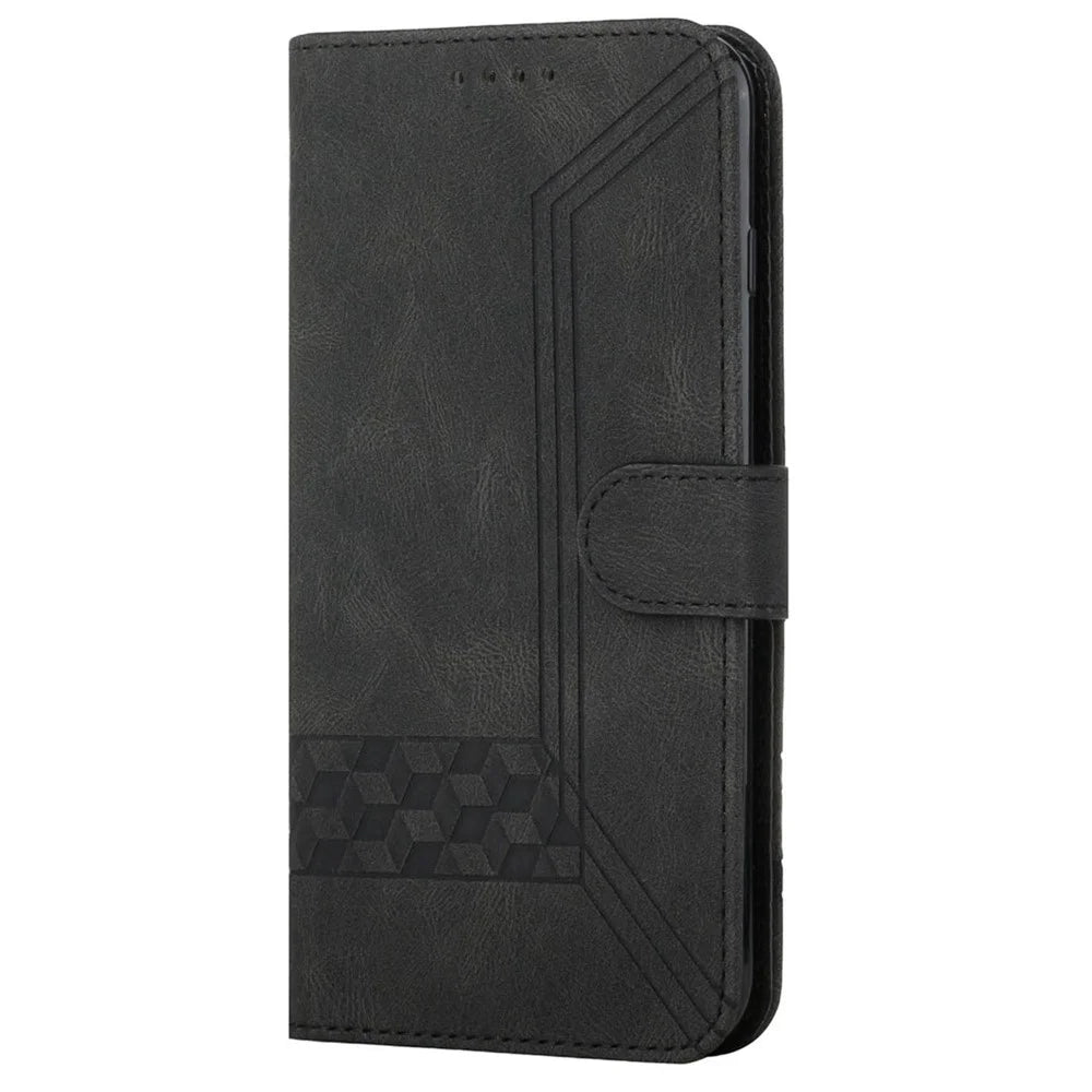 For Samsung Galaxy A15 5G Phone Case with Strap Imprint PU Leather Wallet Stand Cover - Black - 7