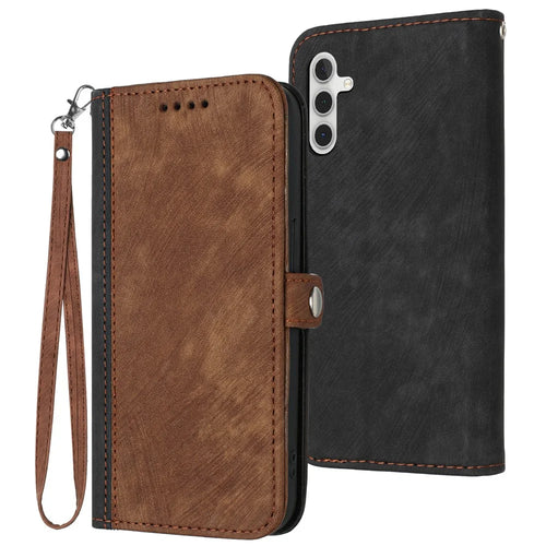 YX0020 For Samsung Galaxy A15 5G Case Wallet Leather Folio Flip Phone Cover - Coffee - 1