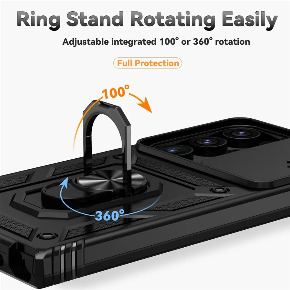 For Samsung Galaxy S24 Ultra Case Kickstand Phone Cover with Slide Lens Protection - Black - 6