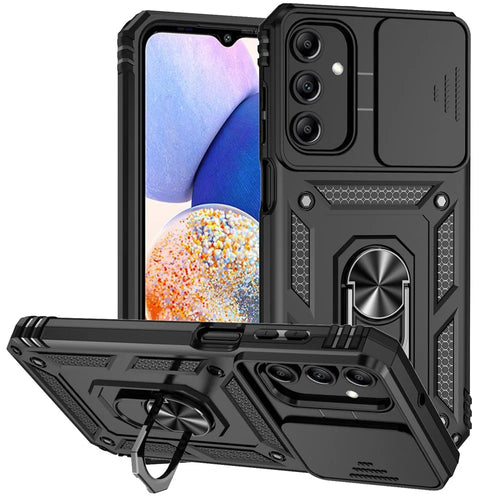 For Samsung Galaxy A15 5G Phone Case with Slide Camera Cover Military Grade Drop Protection - Black - 1