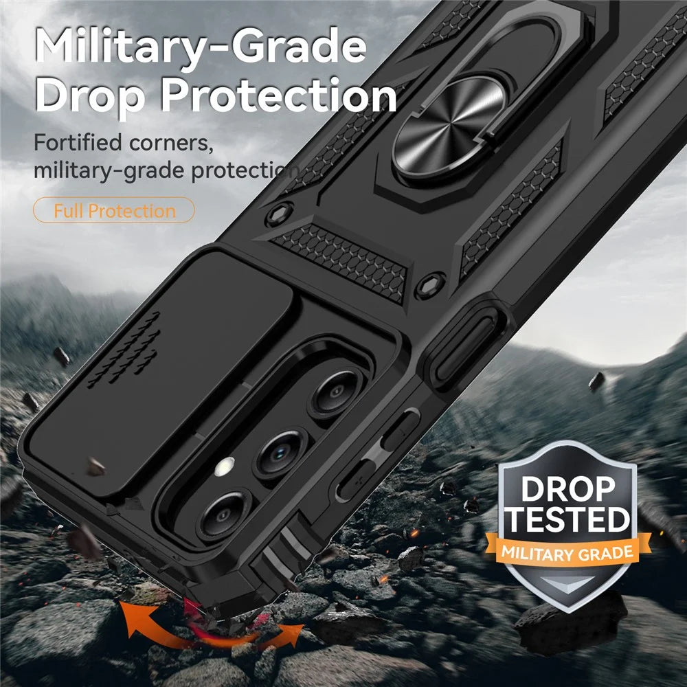 For Samsung Galaxy A15 5G Phone Case with Slide Camera Cover Military Grade Drop Protection - Black - 7