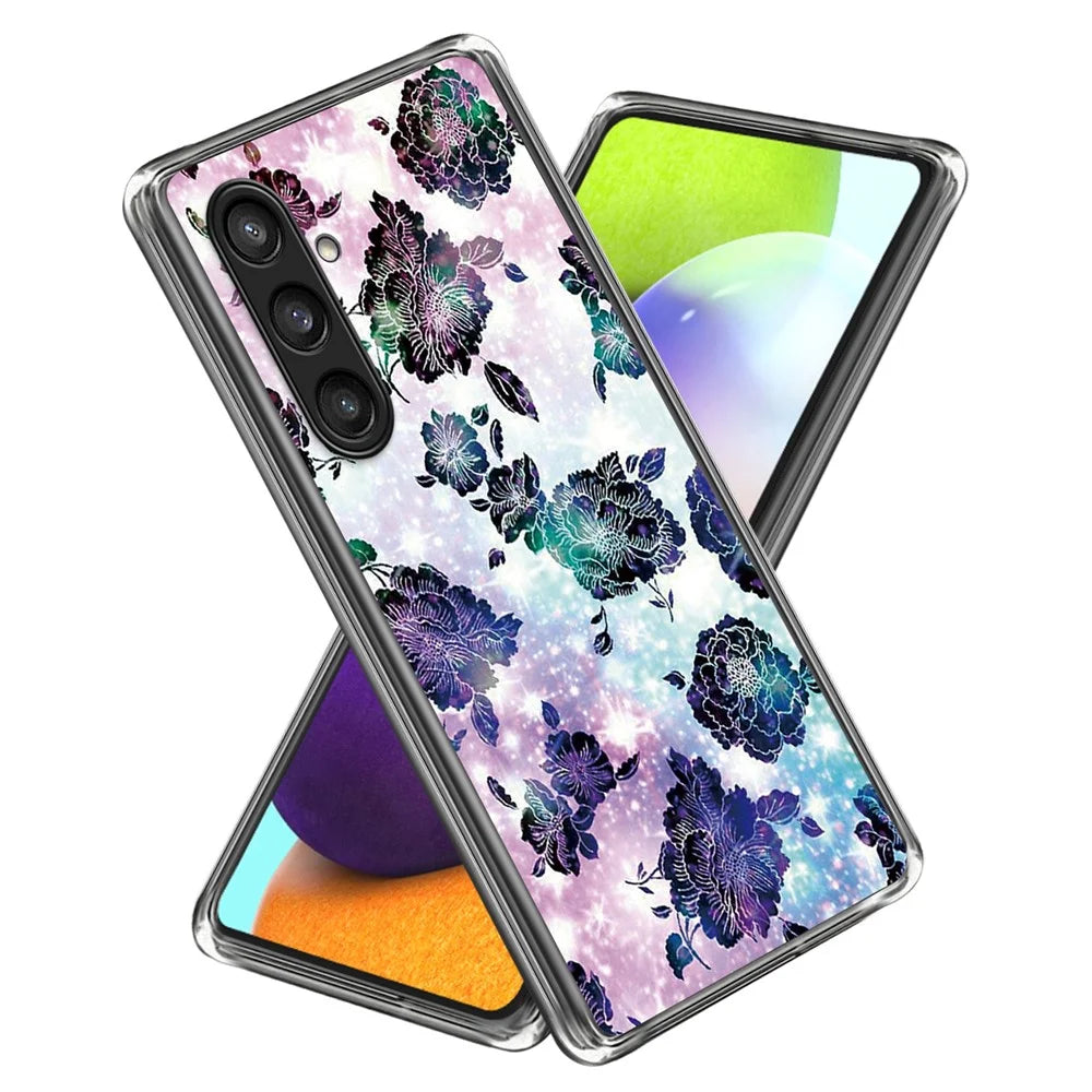 For Samsung Galaxy S24 Case Pattern Flexible TPU Phone Back Cover Shell - Purple Flowers - 1