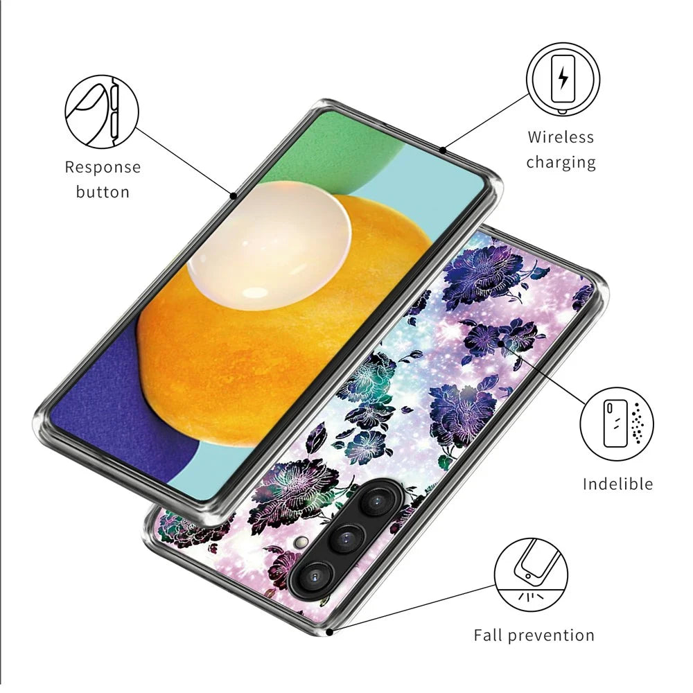 For Samsung Galaxy S24 Case Pattern Flexible TPU Phone Back Cover Shell - Purple Flowers - 3