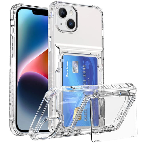 For iPhone 14 Phone Case Card Holder PC+TPU Cover Ultra Transparent - Transparent - 1