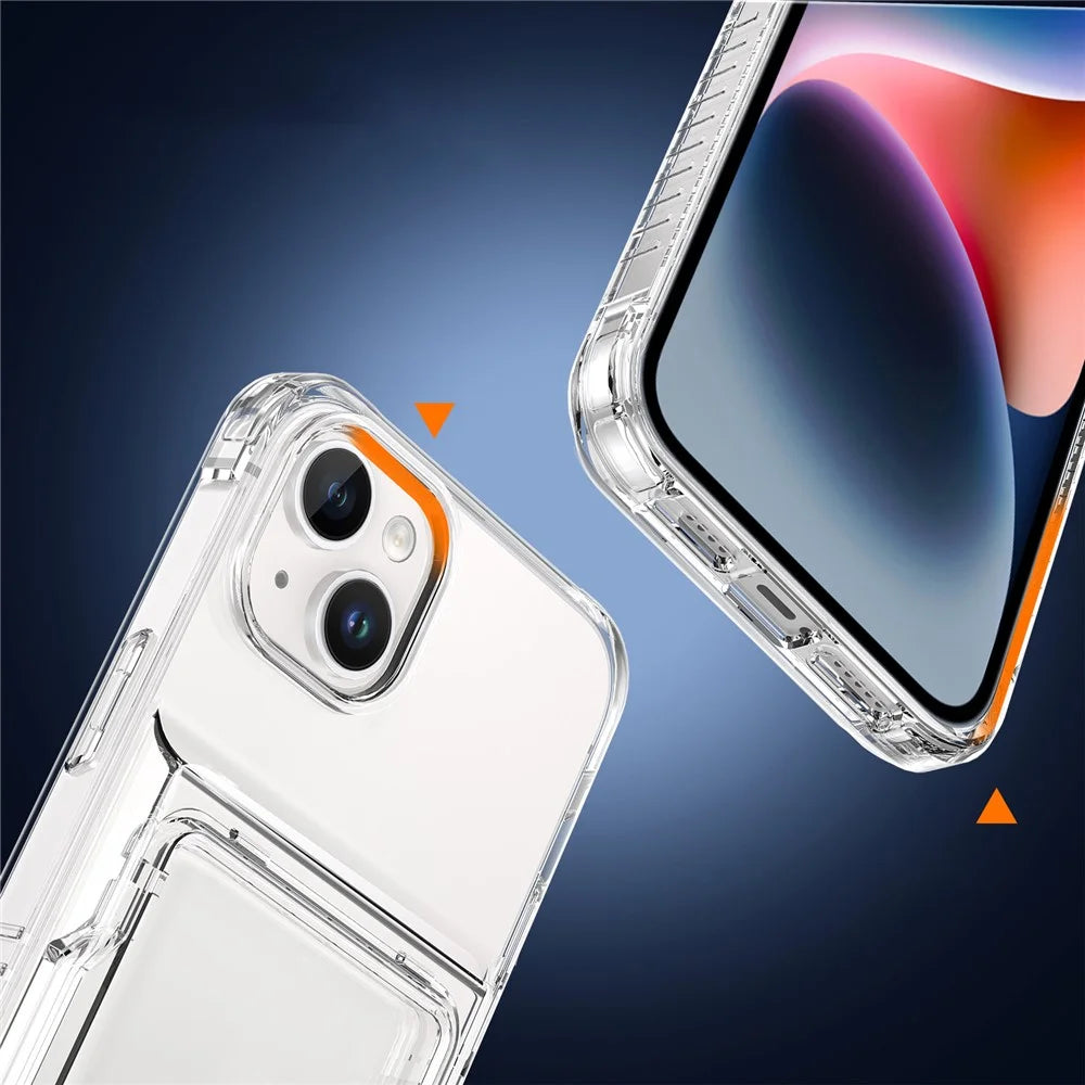 For iPhone 14 Phone Case Card Holder PC+TPU Cover Ultra Transparent - Transparent - 4