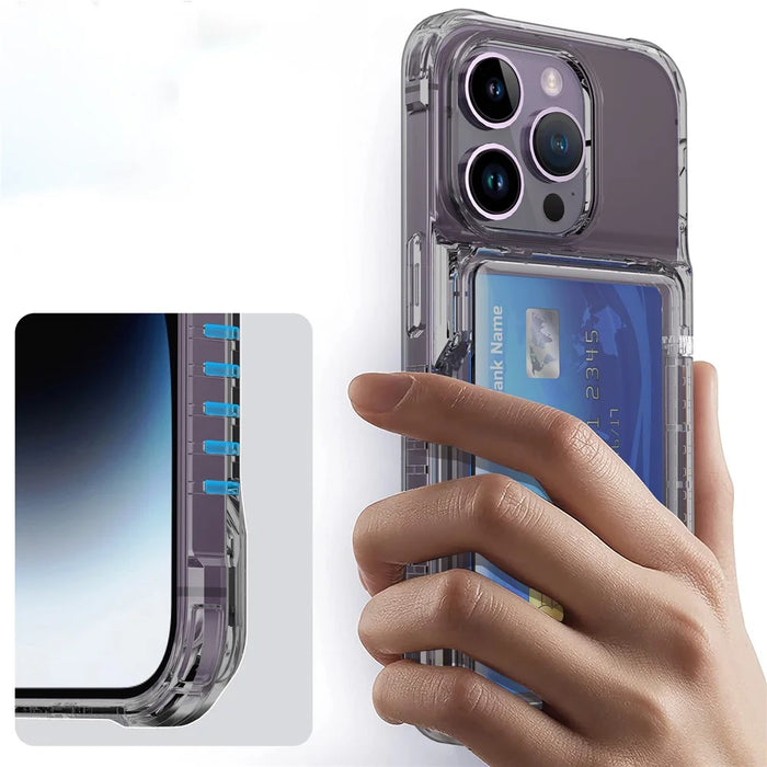 For iPhone 14 Pro Max Clear Case PC+TPU Kickstand Cover Card Slot - Transparent Black - 3