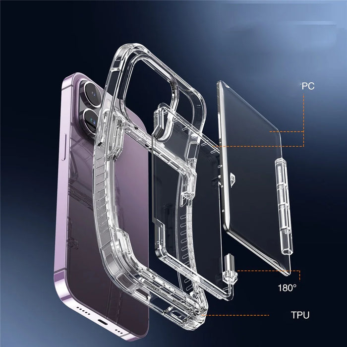 For iPhone 14 Pro Max Clear Case PC+TPU Kickstand Cover Card Slot - Transparent Black - 6