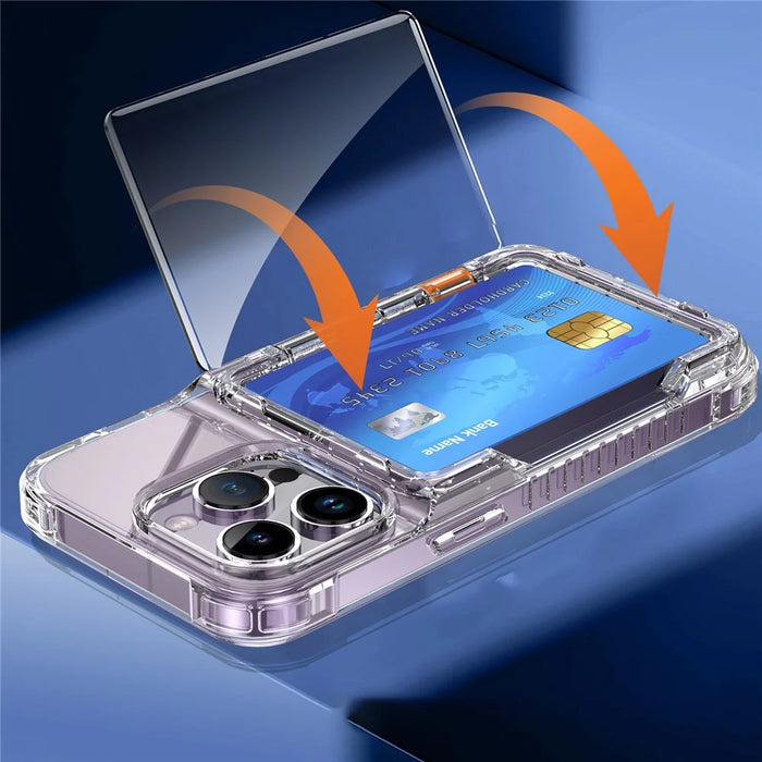 For iPhone 14 Pro Max Clear Case PC+TPU Kickstand Cover Card Slot - Transparent Black - 7
