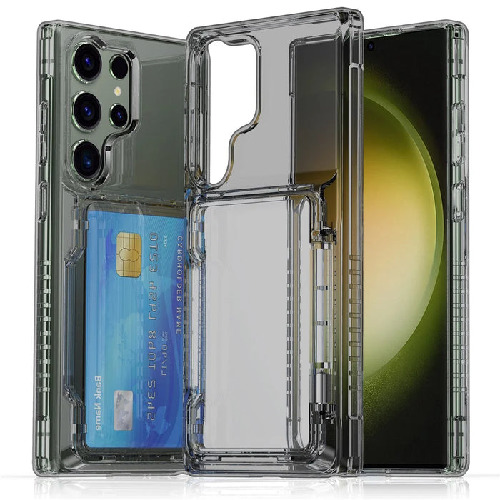 For Samsung Galaxy S24 Ultra Phone Case with Card Holder Kickstand - Transparent Black - 2