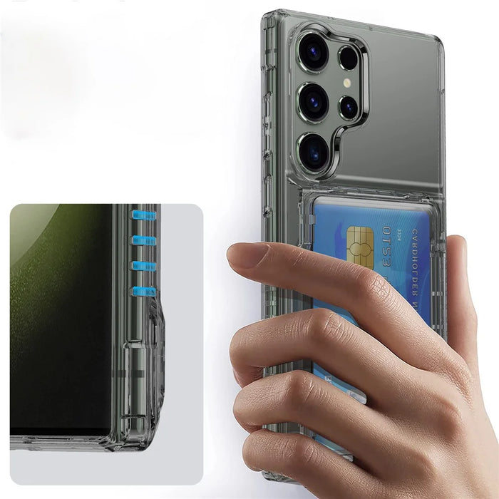 For Samsung Galaxy S24 Ultra Phone Case with Card Holder Kickstand - Transparent Black - 3