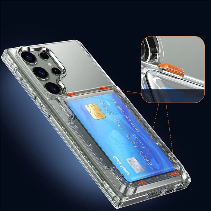 For Samsung Galaxy S24 Ultra Phone Case with Card Holder Kickstand - Transparent Black - 5