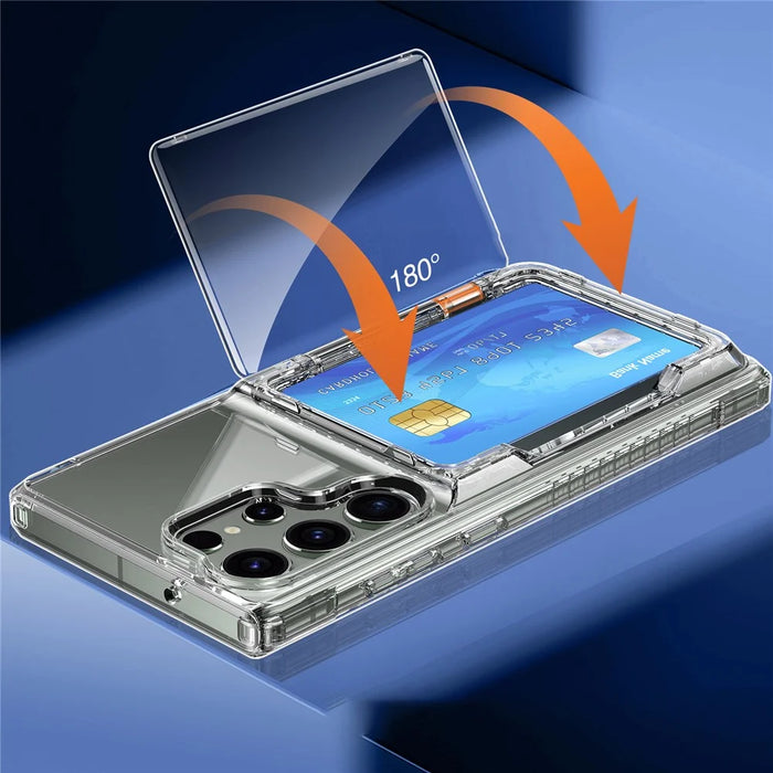 For Samsung Galaxy S24 Ultra Phone Case with Card Holder Kickstand - Transparent Black - 6
