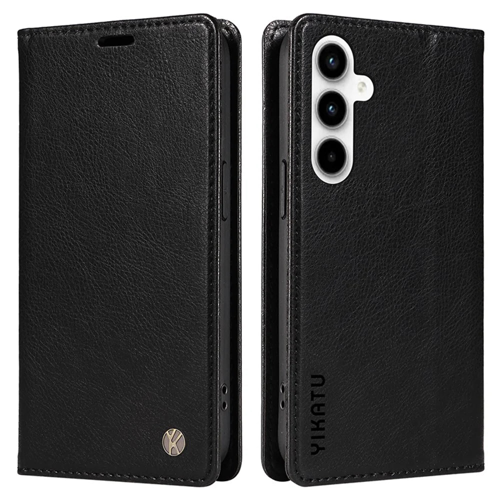 YIKATU YK-006 For Samsung Galaxy A35 5G Cell Phone Case Drop Resistant PU Leather+TPU Wallet Cover - Black - 1