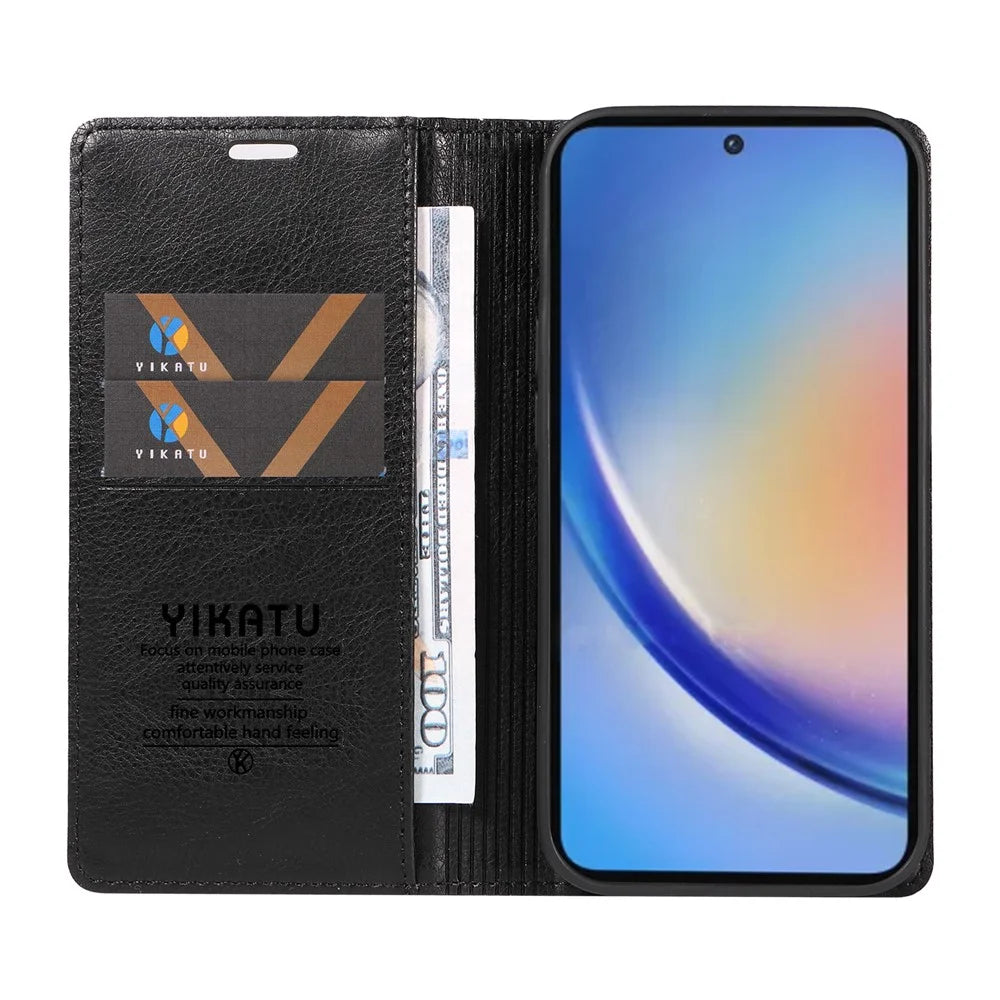 YIKATU YK-006 For Samsung Galaxy A35 5G Cell Phone Case Drop Resistant PU Leather+TPU Wallet Cover - Black - 2