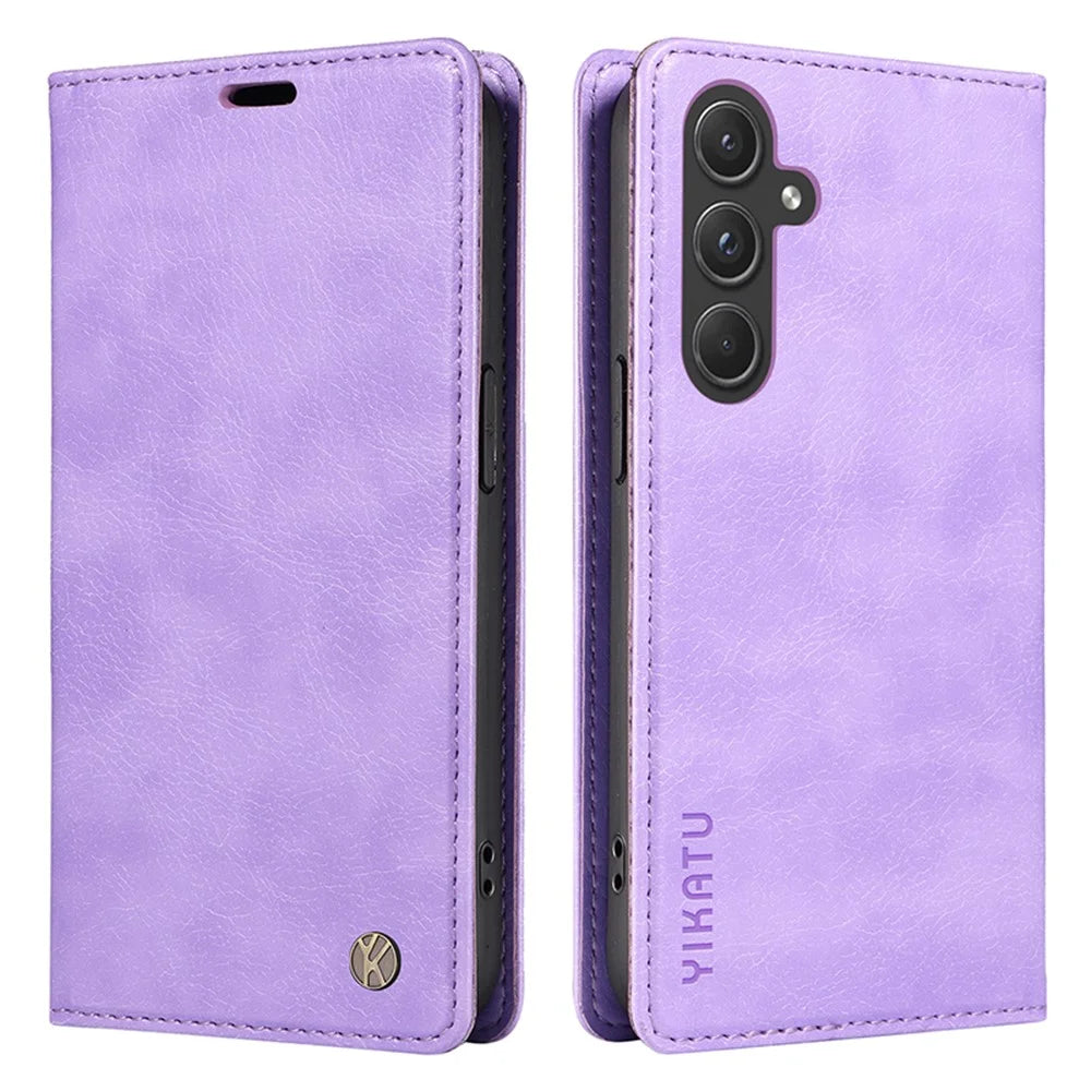 YIKATU YK-006 For Samsung Galaxy A55 5G Case Magnetic Closing PU Leather+TPU Wallet Stand Cover - Purple - 1